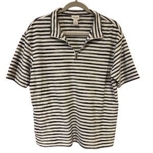 Chico's Shirt Black White Striped Medium Quarter Zip Short Sleeve Shirt Casual‎